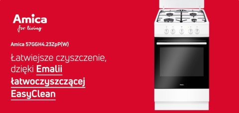 KUCHNIA GAZOWA AMICA 57GGH4.23ZpP(W) 70 L Easy Clean, Grill
