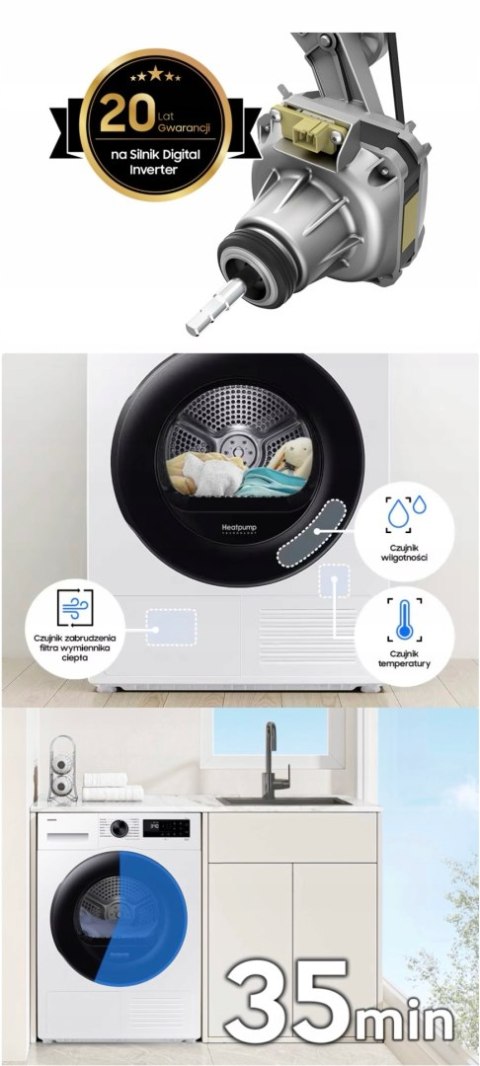 SUSZARKA DO UBRAŃ SAMSUNG DV90DG52A0AEEO 9 kg, Inverter, Optimal Dry, Wi-Fi