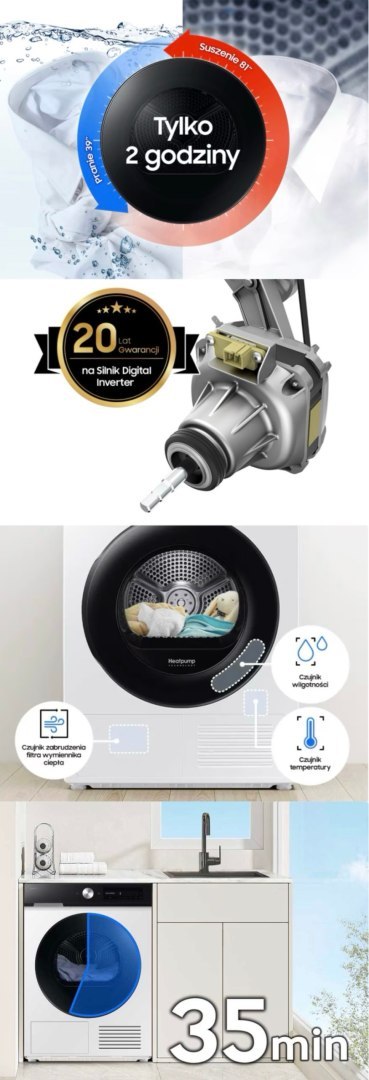 SUSZARKA SAMSUNG DV90DB7845GEU4 9 kg Inverter, Optimal Dry, Wi-Fi